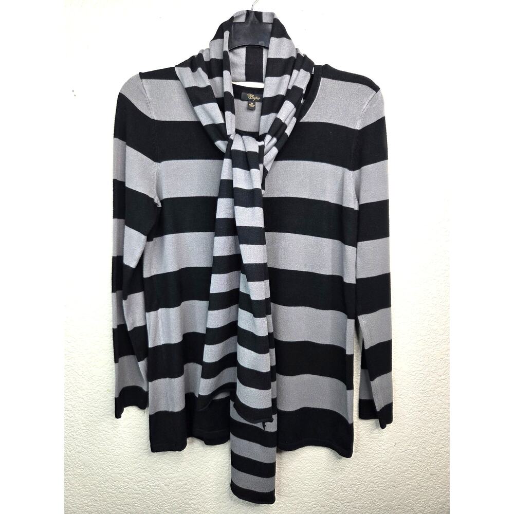 Cupio Black & Gray Striped Sweater Blouse + Scarf Set